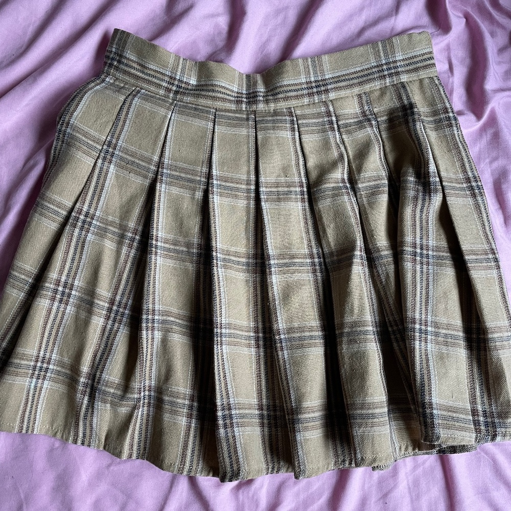 Tan/Brown plaid schoolgirl uniform skirt